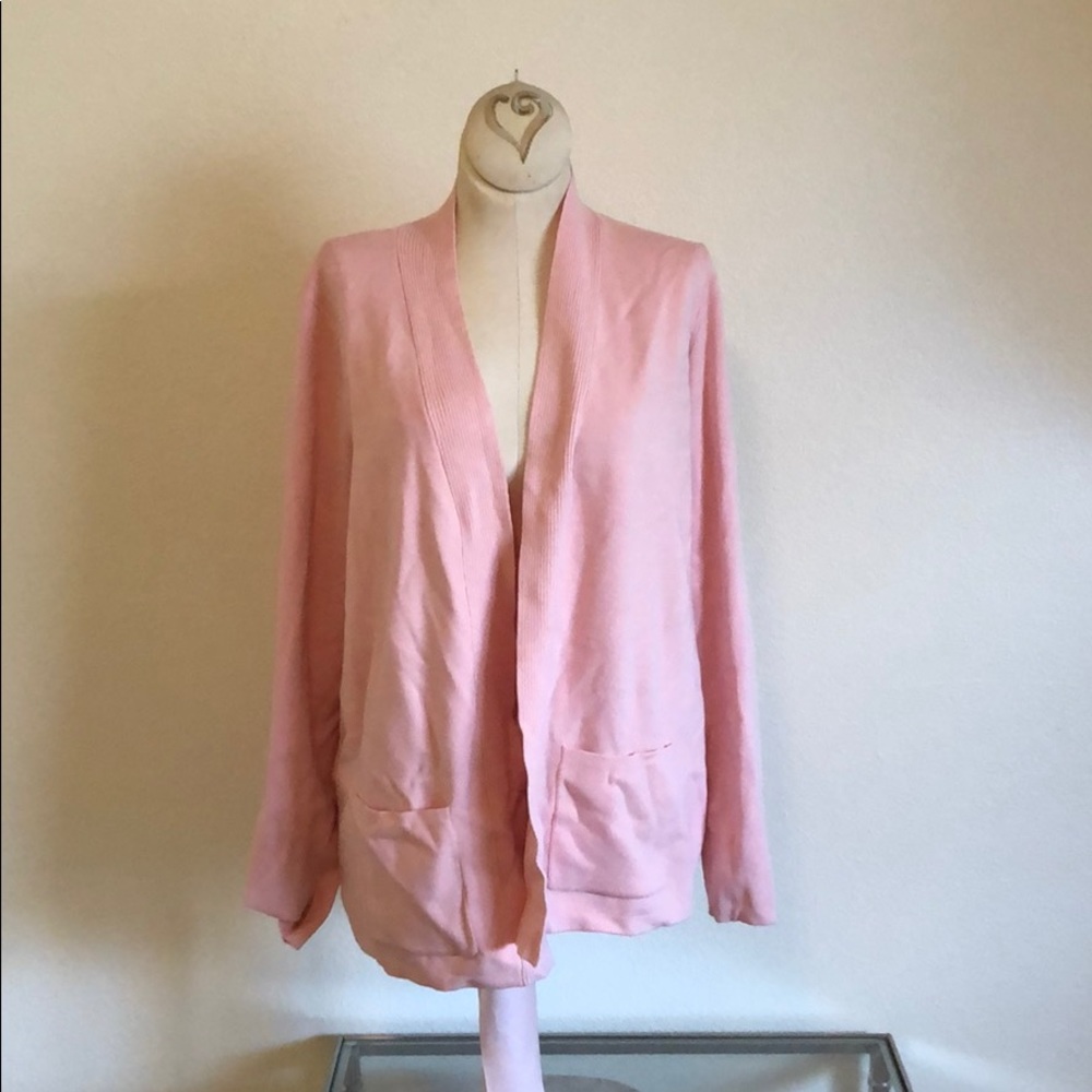Jones New York light pink open front cardigan med